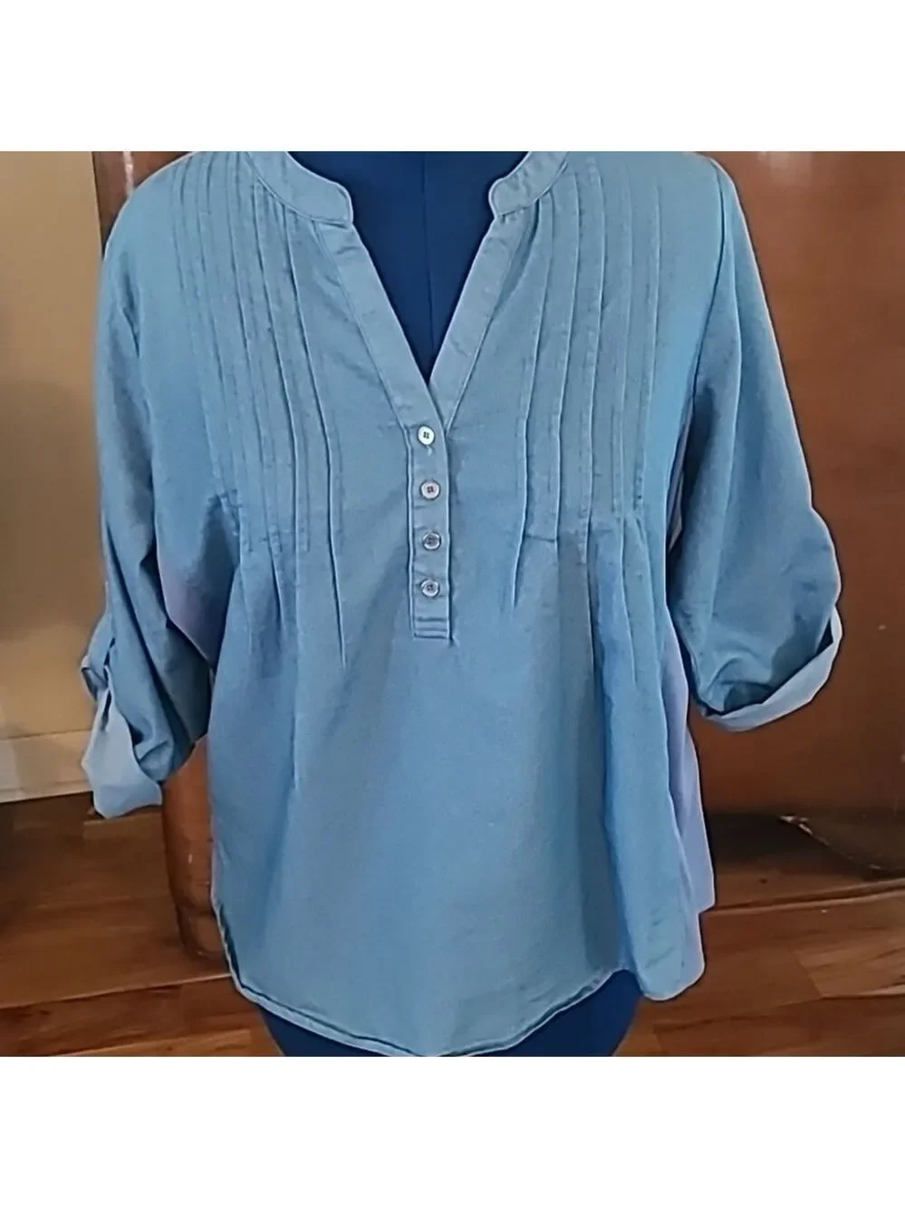 Ny Collection wmns pleated/round hem cotton top rolled sleeves. Sz 1XL.(#1083)